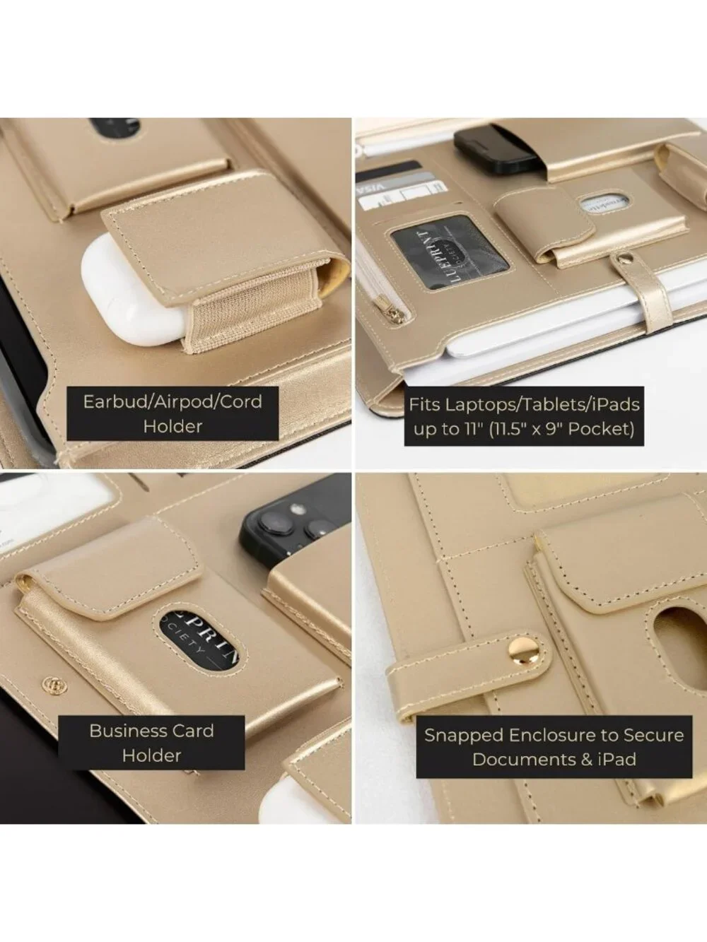 Brown Vegan Leather Padfolio | Zippered Work Organizer Binder | Professional